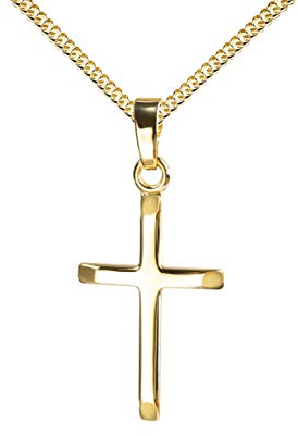 JEVELION Anhänger-Kreuz mit Panzer-Kette vergoldet Goldkreuz für Damen, Herren und Kinder mit abgeflachten Kanten als Kettenanhänger 750 Gold 18 Karat mit Schmuck-Etui