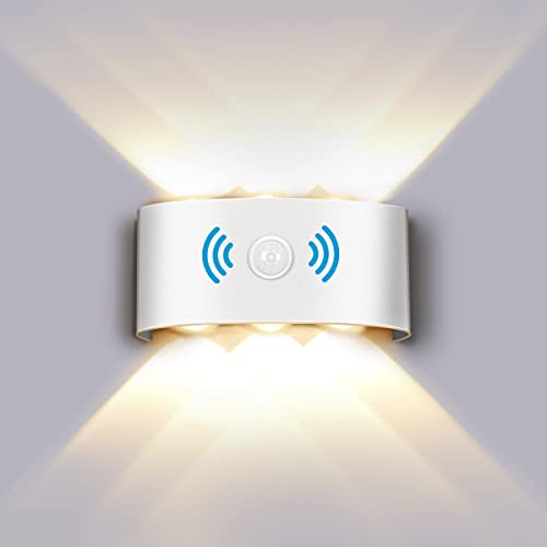 Elitlife Wandleuchte mit Bewegungsmelder, LED Wandleuchte IP65 Wasserdichte Außenwandleuchten Innen/Aussen Modern Up Down Aussenleuchte Wandlampe Aluminium Wandleuchte(Weiß,Warmweiß)