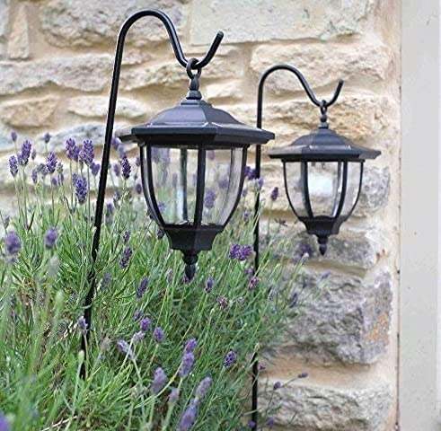 Garden Mile 2 x Schwarze Schäferhund, hängende viktorianische Coach-Lampe, Laterne, Solarleuchten, Solarleuchten, Solarleuchten, Pfostenlichter, traditionelle Outdoor-Gartenbeleuchtung