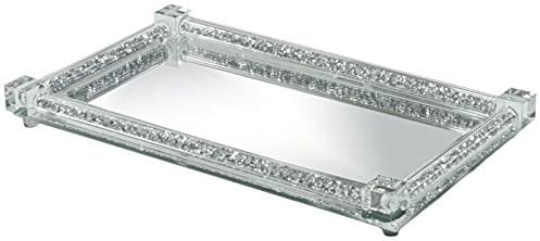 Crushed Diamond Crystal Trim Mirrored Candle Plate Tray
