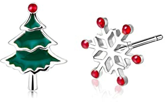 Ohrringe Silber 925, Ohrstecker Silber/Gold mit Elch/Schneeflocken/Baum Anhänger, Weihnachts Schmuck Geschenke für Frauen Mädchen Liebhaber
