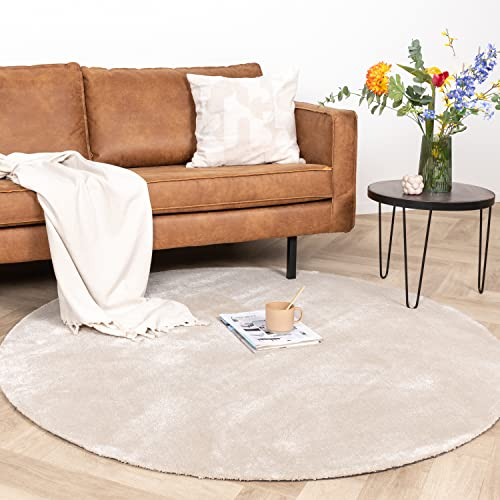 FRAAI | Home & Living Waschbarer Viskose Teppich Rund - Vive Creme - Polypropylen - Kurzflor - Einfarbig - Waschbar in Waschmaschine - Modern - Wohnzimmer, Esszimmer, Schlafzimmer - Carpet