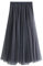 SotRong Tüllrock Lang Damen Elegant Elastisch Hohe Taille Mesh Plissee Maxirock Ballett Hochzeit Party Abschlussball Sommerrock Grau