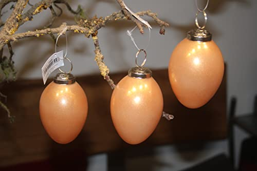 AM Design 3 Eier aus Glas in apricot mit Metallöse, H 8 cm, Ostereier zum Aufhängen, Osterdeko