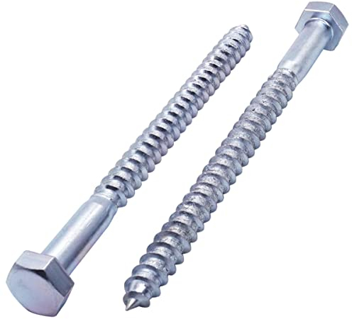 SKIR'CO (6 pz) DIN 571 Viti per legno a testa esagonale in acciaio zincato M12 x 160 mm, viti per autobus, viti esagonali, bulloni per ritardo