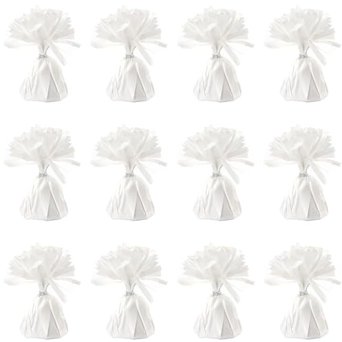 Ballongewichte für Heliumballons in weißer Folie - 12 x 160 g schwere Ballongewichte Geburtstagsparty Hochzeit Feier Dekor mit Quasten