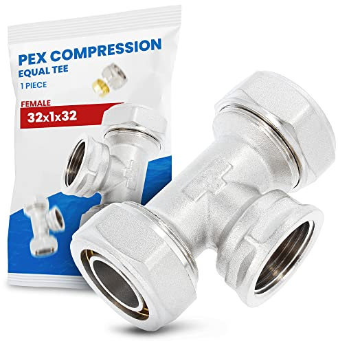Té à Compression PEX-AL-PEX Raccord 32 x 1'' x 32 FF PEX-AL-PEX Laiton Connecteur pour Tube Multicouche Système de Chauffage Plomberie