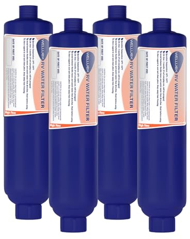WELLUCK RV Camper Inline Water Filter Reduce Chlorine and Odor, 4 Packs RV Camping Water Hose Filter Accessories for Camping Trailer Motorhome Boat Marine Drinking Garden Car Washing