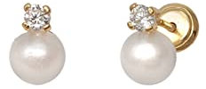Turmalina - Pendientes bebe niña tu y yo de Plata de Ley 925, pendientes con perla, tamaño de 5 x 7,5, de la marca de joyería Turmalina by Martina (Dorado)