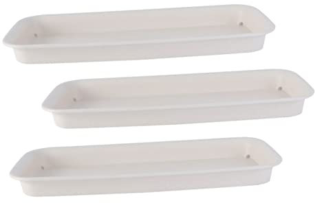 3pcs Rectangular Flower Pot Trays Durable Plastic Bottom Trays Leakproof Drip Garden Plant Saucer for Plants Lightweight Impact Resistant Design (Beige, Outer 39 CM)