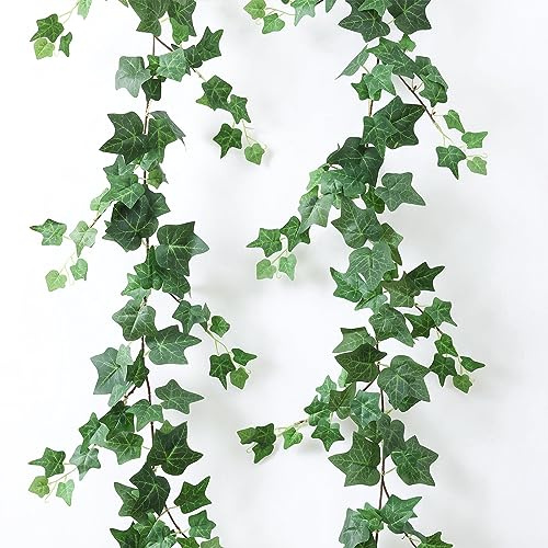 Mizii 2 Strands Artificial Vines Ivy Garland 79 Fake Vine with Silk Green Leaves Faux Hanging Plants Greenery Decoration for Outdoors Party Wedding Indoor Mantle Bedroom Home Decor (Ivy)