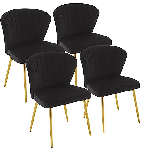 SEPNINE® Esszimmerstühle Samt 4er Set, Moderner Küchenstuhl, Polsterstuhl Esszimmer, Ergonomischer Essstuhl mit goldenen Beinen für Wohnzimmer, Schlafzimmer, Küche (Schwarz)