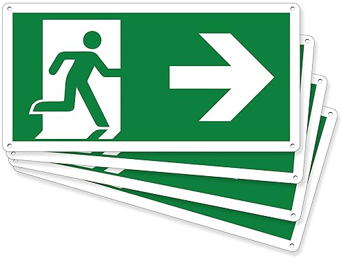 pubblimania Sortie d'urgence droite | aluminium composite 3 mm d'épaisseur (29 x 14,5 cm) Lot de 4, sortie d'urgence droite)