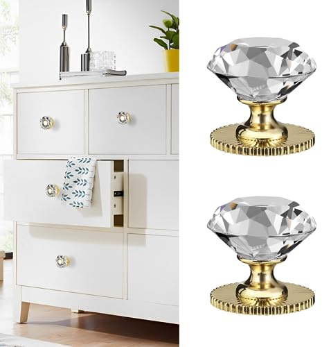 Elistonie Boutons en cristal autocollants en forme de boutons de meubles - Poignée autocollante pour miroir - Boutons à coller pour armoire en verre - Porte coulissante - Tiroir - Poignées en cristal