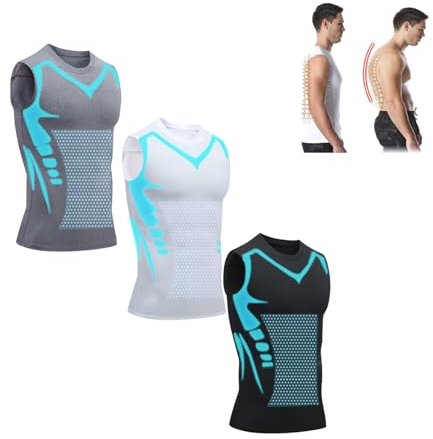 Sovtay 2024 Neue Duneva Abnehmweste, Vitalvest Abnehmweste, Ionic Shaping Herren Bequemer Und Atmungsaktiver Eisseidenstoff Für Herren, Herren-Kompressionsshirt (3pcs,3XL)