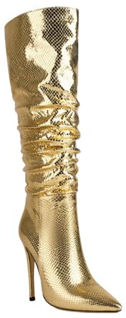 Stivali GOGO Glitterati con Punta a Punta da Donna Stivali Alti al Ginocchio, Tacchi a Spillo Stivali Alti alla Moda Autunno Inverno,d'oro,43