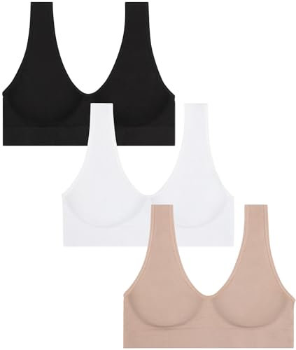 Pack 3 Sujetador Deportivo de Licra con Tirante Ancho y Cuello en Pico. Sin aro y sin Relleno. Tejido cómodo, Suave y elástico. Cómodo y práctico.