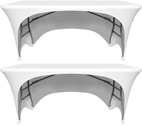 Lot de 2 nappes ajustées en élasthanne pour tables rectangulaires avec dos ouvert, lavables et extensibles pour banquets, fêtes de mariage et fêtes, 183 x 76 x 76 cm (L x l x H) - Blanc