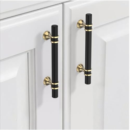 9BUILD Lot de 10 Poignées de Meuble Cuisine Noir Or - Entraxe 96MM - Pour Placards et Portes