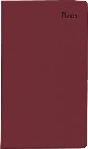 Zettler - Taschenplaner 2025 bordeaux, 9,5x16cm, Taschenkalender faltbar mit Kunststoffhülle, 1 Monat auf 1 Seite, separates Adressheft, Wochenzählung, Mondphasen und deutsches Kalendarium