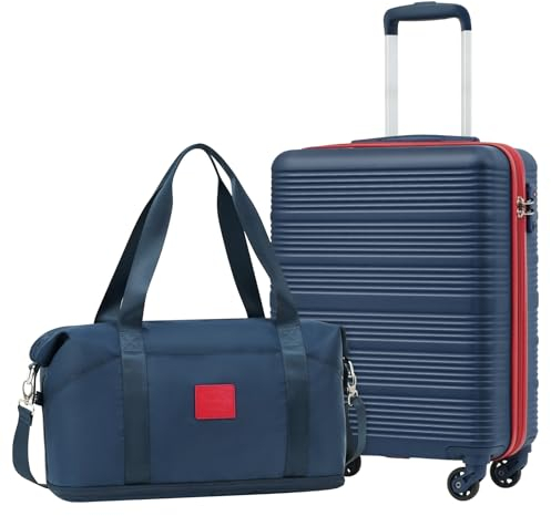 COOLIFE Handgepäck Koffer 55x40x20cm + 30L Reisetasche (45×36×20cm) für Ryanair & Easyjet mit 4 Silent Spinner Rädern & TSA-Schloss – ABS-Hartschale, Leicht Handgepäck Set