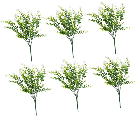 Cabilock 6pcs Artificial Eucalyptus Leaf Stems Fake Plants Greenery Decor for Wedding Party Home Office