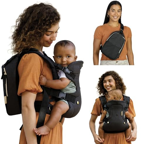 The Infantino Flip 4-in-1 Convertible Baby Carrier & Crossbody Diaper Bag - Grow-with-Me Carrier with Attachable Crossbody Diaper Bag, Black and Gold, 2-Piece Set
