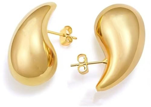MenYiYDS – 1 Paar Wassertropfen-Ohrringe für Frauen, klobige Ohrringe, Gold-Creolen, hypoallergen, vergoldet, für Damen, Mädchen, Damen, Schmuck, Geschenk, Gold