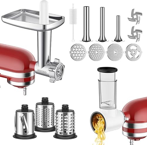 HOZODO Meat Grinder & Slicer Shredder Attachments for kitchenAid