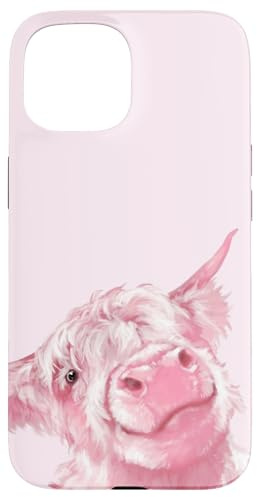 Funny Pink Highland Cow Graphic Case for iPhone 15