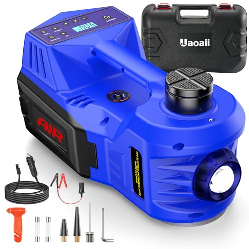 Elektrisches Wagenheber Set, 12V 5T Hydraulischer Wagenheber (Hubbereich: 15,5-45 cm) mit Aufblasbare Pumpe und Licht, für Auto, SUV, Limousine, MPV, LKW, Reifenwechsel, Garage Reparatur