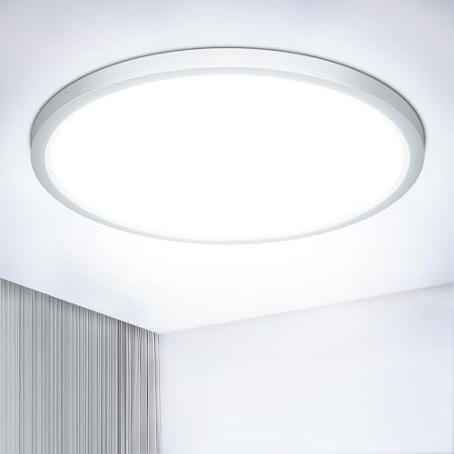 NIBSHOOM Plafon LED Techo Redonda Plana 6500K,18W/1800LM/IP44 Impermeable Lámpara de Techo,Modernos Sencillo Plafones para Techo LED para Baño Salon Cocina Dormitorio,220 * 17mm