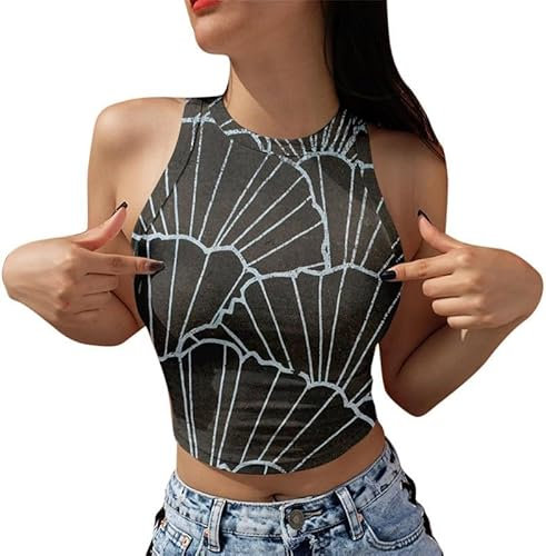 Damen 90er Y2k Crop Top Ärmellos Plaid 3D Gedruckt Tank Top E Girl Aesthetic Tee Streetwear Sommer Slim Fit Cropped Tops, # 1, L
