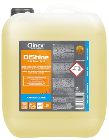 Clinex DISHINE Premium Konzentriertes Profi Klarspüler für gewerbliche Spülmaschinen / 10l Kanister/Glanzspüler für Spülmaschinen in Haushalt & Gewerbe Maschinenklarspüler/Enthärtet Wasser