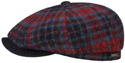 Stetson Hatteras Check Flatcap Herren Herbst Winter Made in EU blau-rot L (58-59 cm)