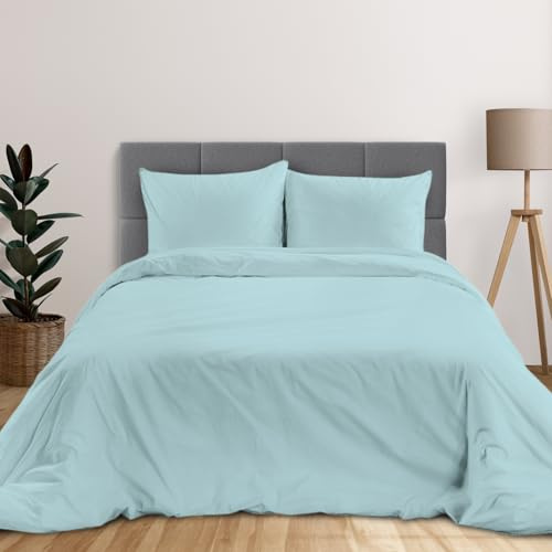 Pizuna Perkal Bettbezug 200x200 Baumwolle Babyblau | langstaplige Baumwolle in Perkalbindung Bettbezug set mit verdecktem Rei Bverschluss und 2 Kopfkissenbezug 80x80 Mako Satin