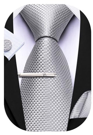 Barry.Wang Herren Krawatten Set Klassische Einfarbig Seiden-krawatte Einstecktuch Manschettenknöpfe Krawattenklammer für Hochzeit Party