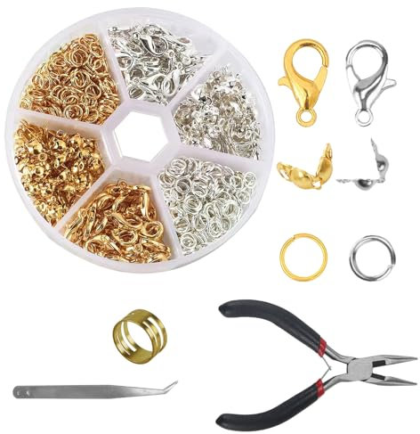 450 Pezzi per la Creazione di Gioielli Fai-da-te, Chiusure Gancetti per Braccialetti, Chiusura Chiusure per Collane, Anelli a Catena, Chiusure a Moschettone, Punte per Perline, Pinza a Becco