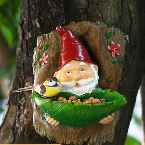 MUYEE Weihnachtsmann Baumgesicht Vogelfütterer Ornament, Gartenzwerg 3D-Harzstatue Baumschmuck wetterfest Baumdeko zum Hängen Gartendeko Dekorative Baumkunst für Garten Yard Outdoor, 24.8 x 18.2cm