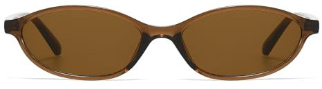 LJCZKA Retro Ovale Sonnenbrille für Damen, 90er Vintage Kleine Katzenaugen Sonnenbrille Mode Oval Brille Schmal Rahmen Schattierungen mit UV Schutz (Dunkel Braun Braun)