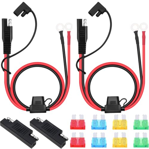 DAOKAI SAE Batterieanschluss, 2ft SAE Anschluss Kabel 10 AWG Ringkabelschuh Sae-verlängerungskabel, mit 10A/15A/20A/30A Sicherung für Motorrad, Auto, Traktor - 2STK