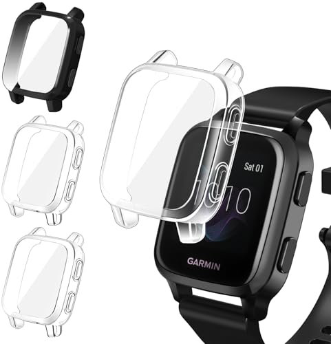 ivoler 3 Pièces Coque avec Protection Écran pour Garmin Venu SQ 2 / SQ 2 Music/SQ/SQ Music, Étui de Protecteur Complète en TPU Souple Mince Antichoc Anti-Rayures Housse (2 Transparent + 1 Noir)
