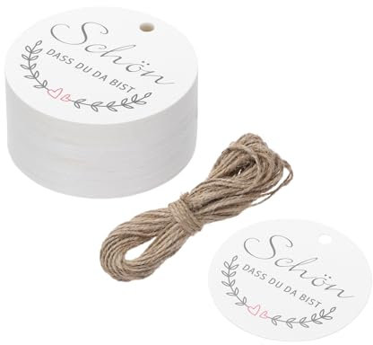 QUARKZMAN 100 Stück Geschenkanhänger Weiß Etiketten Geschenk Anhänger Tags, Rund 5cm Kärtchen mit 20 Meter Jute Schnur für Geschenkverpackung Weihnachten