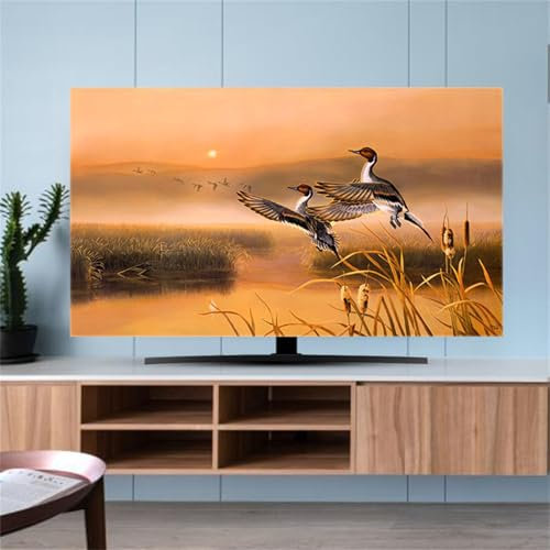 Hixingo Cubierta Antipolvo TV, Paisaje Cubierta Television Funda para Televisor Universal Elástico Cubierta de TV Protector TV Protector de Televisión (55inch,Grulla)