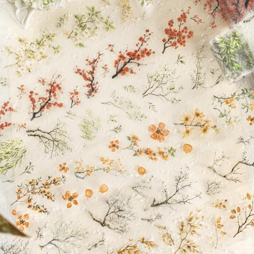 Arpaper Scrapbook Zubehör Stickers Set,6 Rolls Blumen Branch Themed Sticker,PET Washi Tape Aesthetic Sticker Decorative for Bullet Journal Zubehör,Journaling,Photo Album,Notebook(Flower Branch Series)