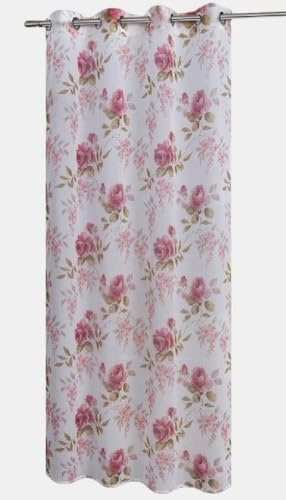 Clever-Kauf-24 Ösenschal in Leinenoptik mit Rosen BxH 140x245cm | Bedruckt | Schal Gardine | rot grün Natur | 2643 |