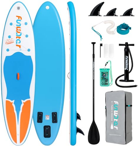 FunWater Aufblasbares Stand Up Paddle Board mit Rucksack,Pumpe, Sicherheitsleine,Wasserdichter Handytasche,3 Finnen,Geeignet für alle Fähigkeitsstufen