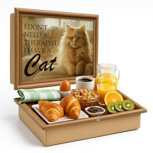 LuxeCraft - Vassoio da grembo con cuscino a sacco, in legno morbido, imbottito, con cuscino per mangiare, bere e computer portatile, ideale per colazione, cena, spuntini | comodo, portatile con design