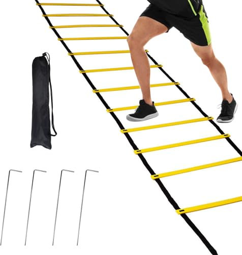 6m Scala di Coordinazione con Borsa e 4 Pioli, 12 Rung Ladder Scaletta per Allenamento Regolabile per Allenamento di Coordinazione, Esercizi di Agilità, Calcio, Basket, Adatto per Adulti e Bambini