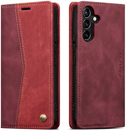 QLTYPRI Wallet Case for Samsung Galaxy A36 5G, Vintage PU Leather Folio Case with Card Slots Kickstand Magnetic Closure Shockproof Flip Phone Cover for Samsung A36 5G - Wine Red